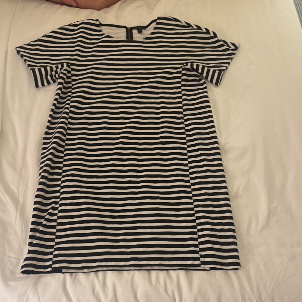 J. Crew Black and White Striped Midi Dress